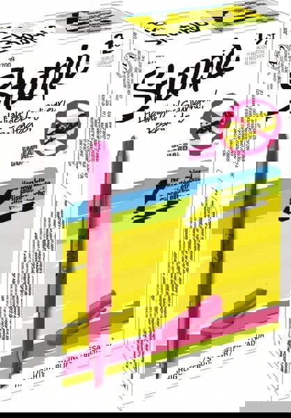 Pocket Style Highlighters, Fluorescent Pink Ink, Chisel Tip, Pink Barrel, Dozen